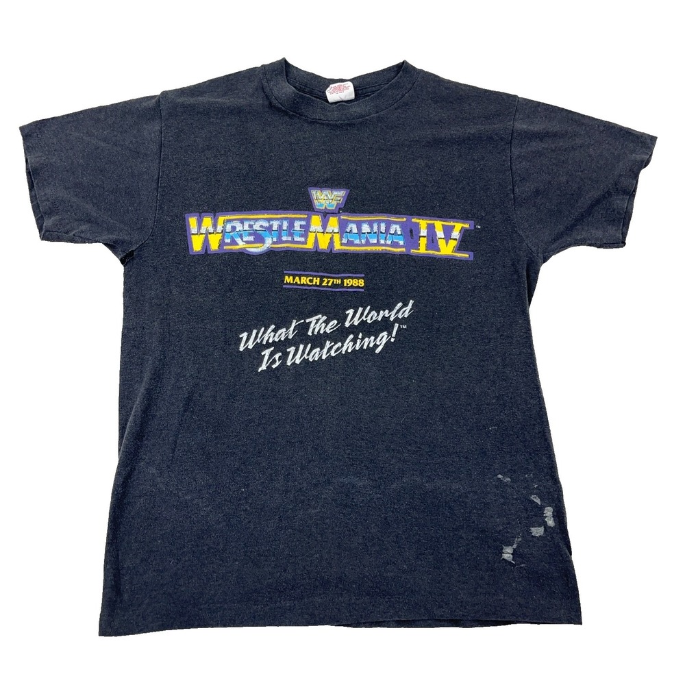 Vintage Wrestle Mania IV Shirt Men Large Black 80s Single Stitch Trump Tower